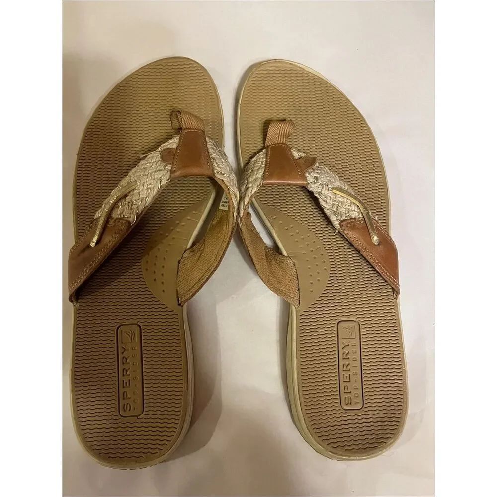 Sperry Beige Braided Strap Thong Sandals